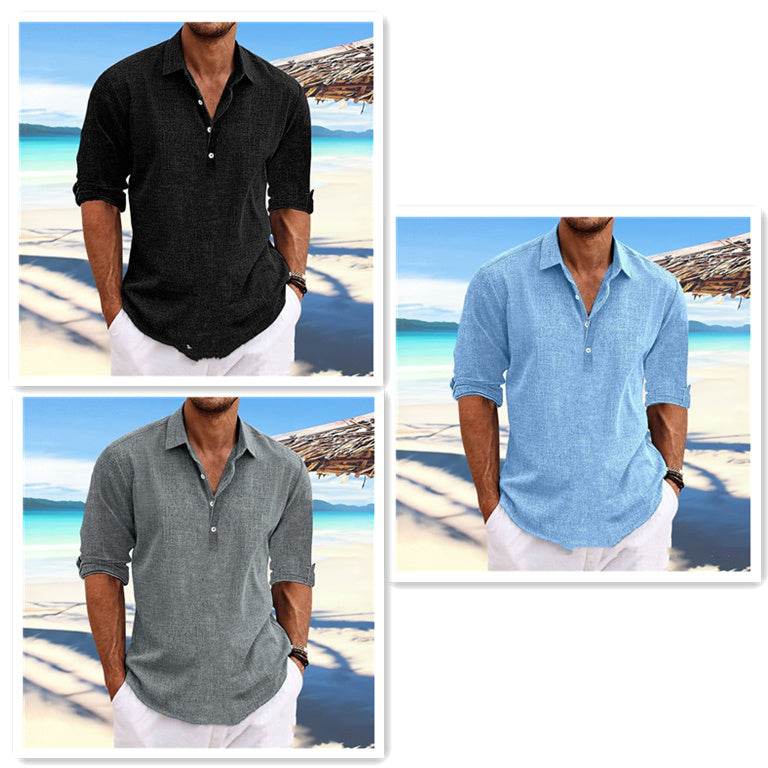 Men's Hemp Long Sleeve Loose-Fit Solid Color Shirt Plus Size Cotton Hemp Shirt Sweatshirt For Men Casual Everyday Wear - Velora