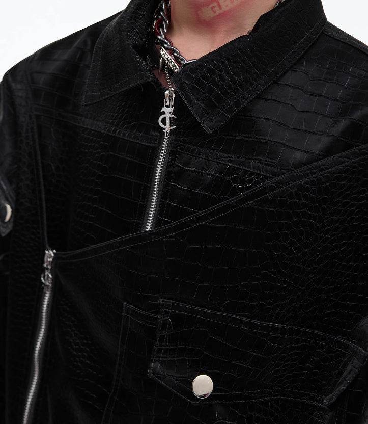 Padded Shoulder PU Leather Coat Deconstruction Design Sense - Velora