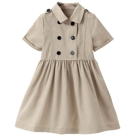 Kids Summer Clothing Beige Korean Style Children Shirt Girls' Dress Medium And Large Children's Dress Children Shirt - Velora