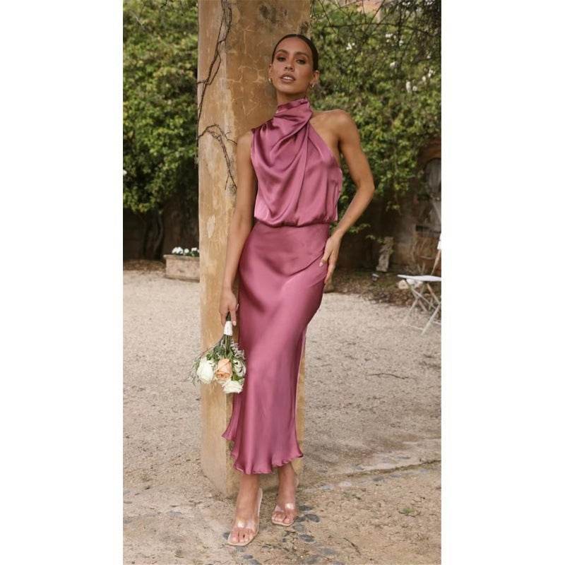 Sleeveless Halter Neck Dress Summer Fashion Temperament Evening Dresses For Women Clothing - Velora