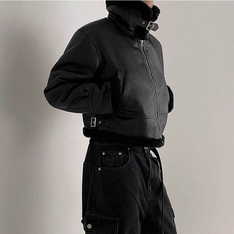 South Korea Fur Integrated Cotton Coat Loose Suede Lambswool Leather Jacket - Velora
