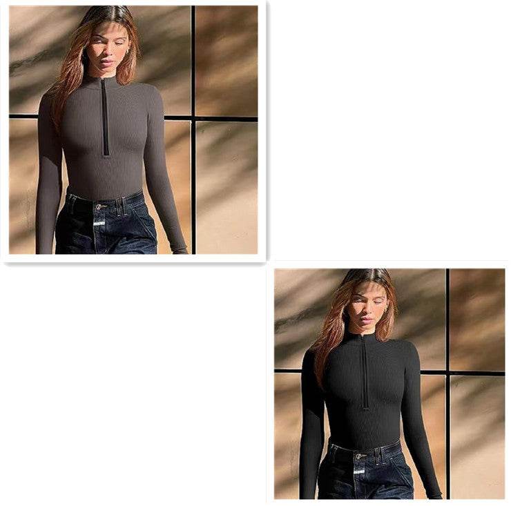 Fashion Long Sleeve Zipper Jumpsuit Seamless Slimming Shapewear For Women Romper - Velora