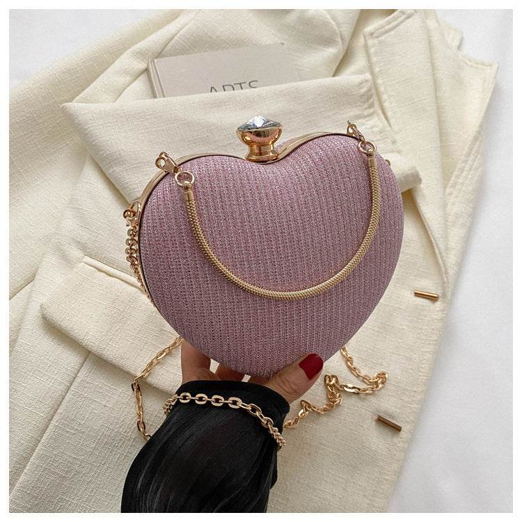 Evening Clutch Bag Women Bag Shiny Handbag Heart Shape Metal Clutches Bag Fashion Chain Shoulder Crossbody Bag Luxury Lady Purse Valentines Day Outfit - Velora