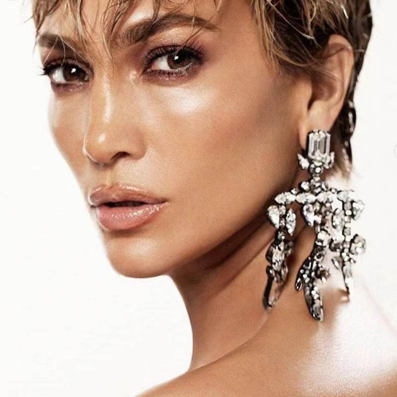 Luxury Sparkling Rhinestone Water Drop Tassel Stud Earrings - Velora