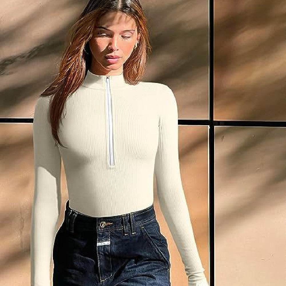 Fashion Long Sleeve Zipper Jumpsuit Seamless Slimming Shapewear For Women Romper - Velora