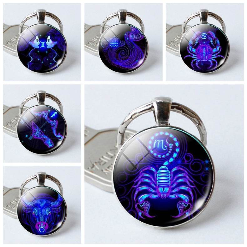 Twelve Constellation Time Stone Metal Keychains - Velora