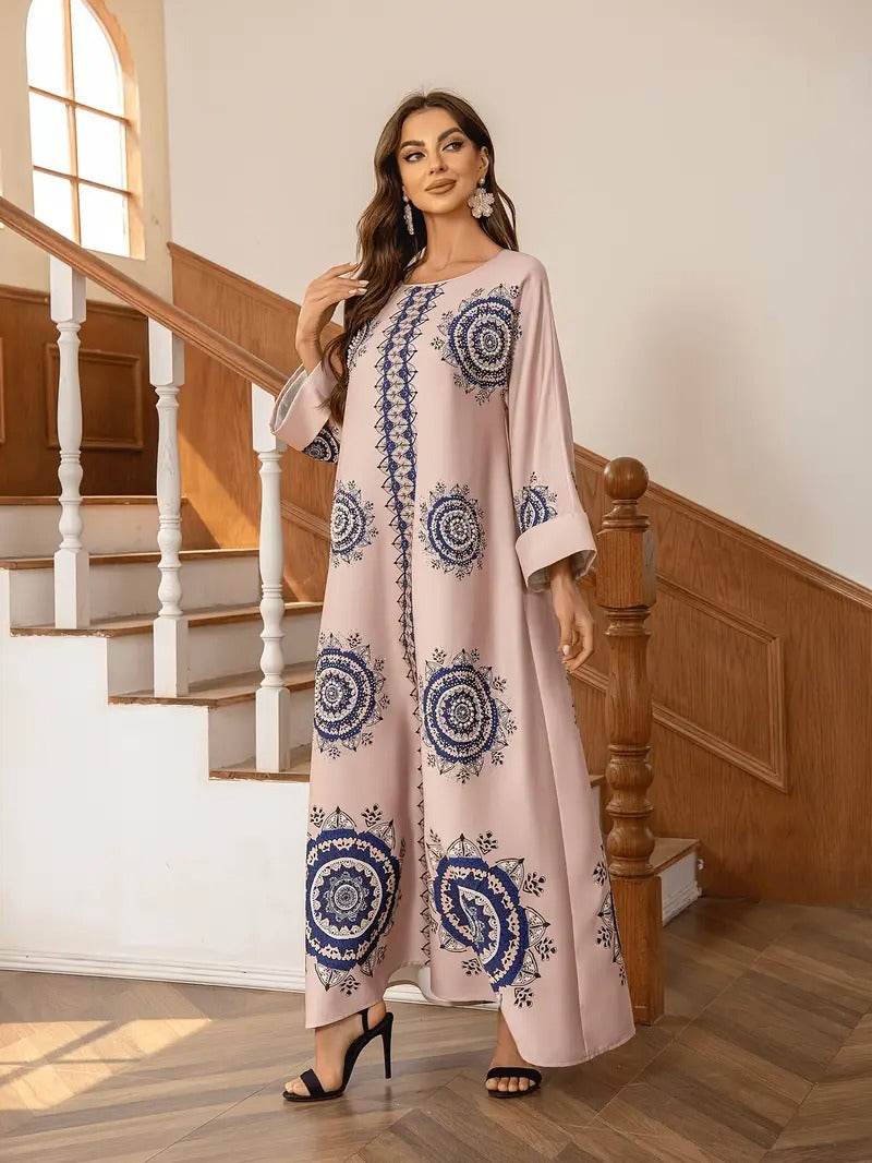 Long Women's Robe, Round Neck And Printed Dress - Velora