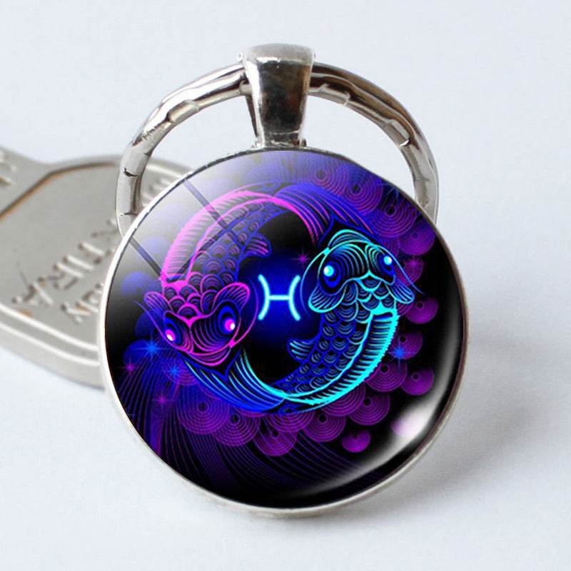 Twelve Constellation Time Stone Metal Keychains - Velora