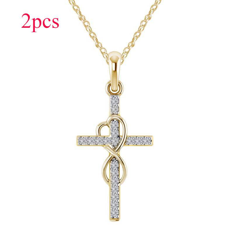 Alloy Pendant With Diamond And Eight-character Cross Necklace - Velora
