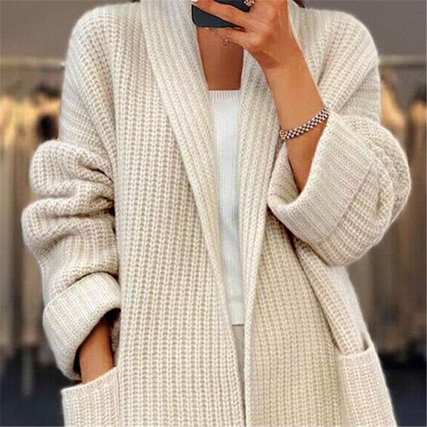 Lapel Knitted Cardigan With Pockets Fashion Casual Loose Sweater Jacket Fall Spring Women's Clothing - Velora