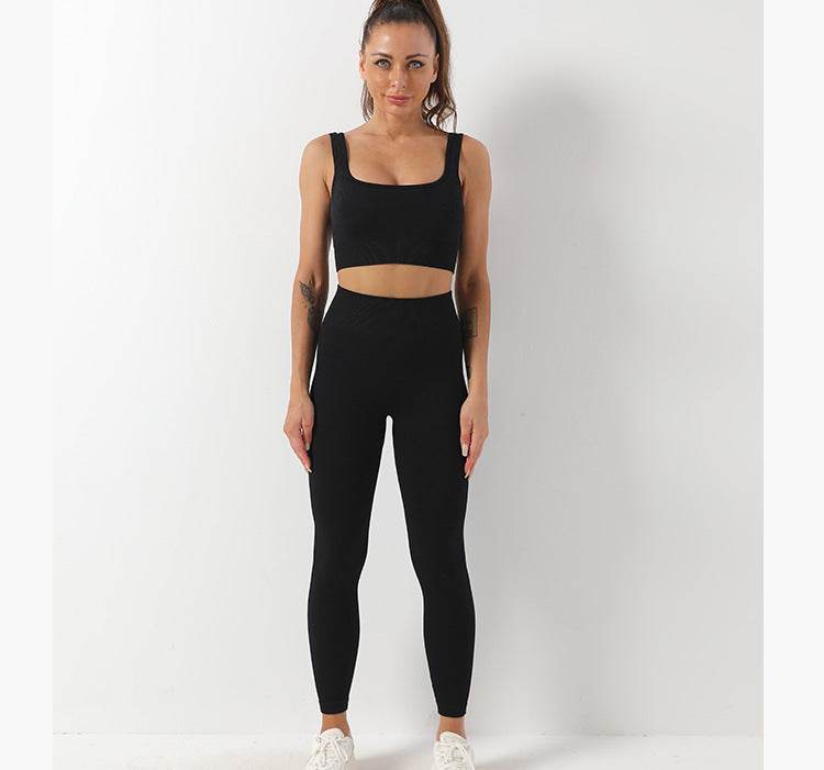 2pcs Thread Yoga Suit Seamless Bra And Butt Lifting High Waist Leggings Set For Women Sports Fitness Yoga Pants Sportswear Outfits Clothing - Velora