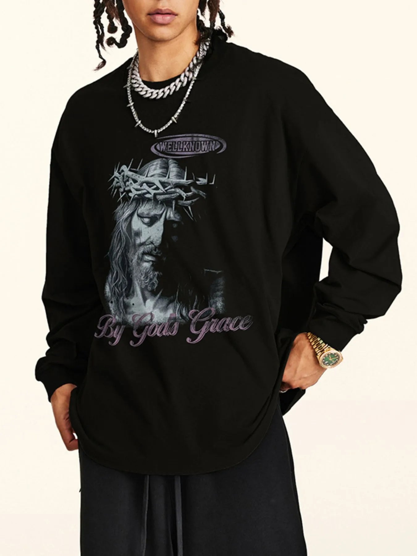 Men's Graphic Round Neck Long Sleeve T-Shirt - Velora