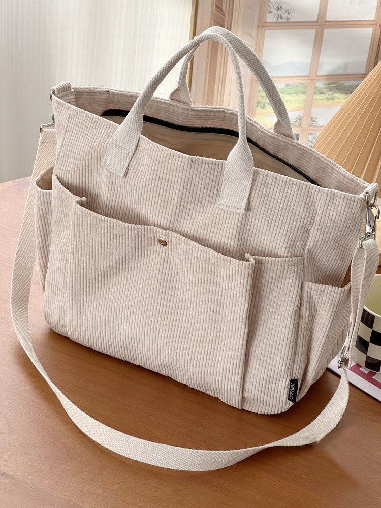 Thick Corduroy Shoulder Bags Simple All-match Commute Totes Student Leisure Artistic Portable Messenger Bag - Velora