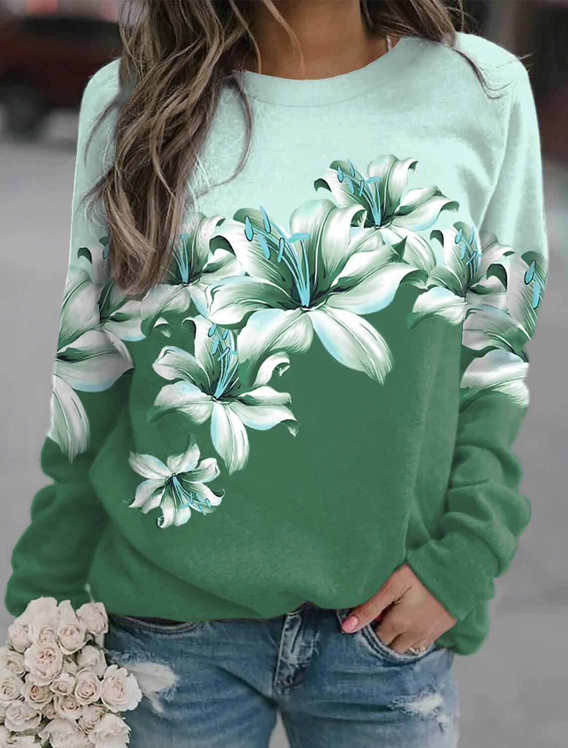 Women's Pullover Printed Sports Round Neck Long Sleeve - Velora