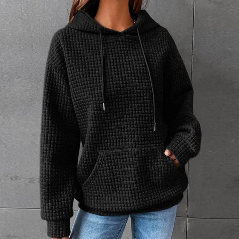 Fashion Waffle Hoodie Sweater Women's Sports Sweatshirt Casual Long Sleeve Tops Womens Clothing - Velora