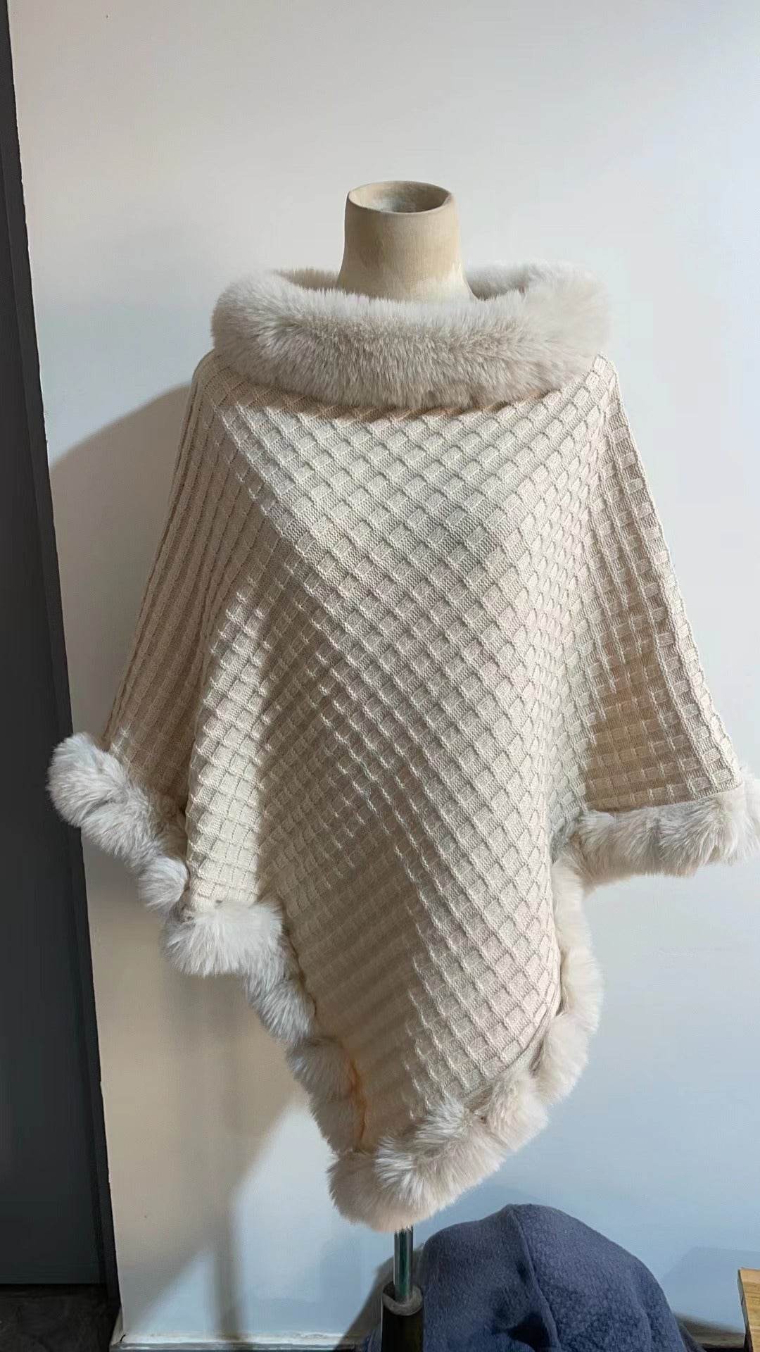 Rex Rabbit Fur Collar Shawl Cape Luxury Fur Cape Wraps Shawl Autumn Winter Fashion Graceful Cloak Outerwear Women Party Wedding Dress - Velora