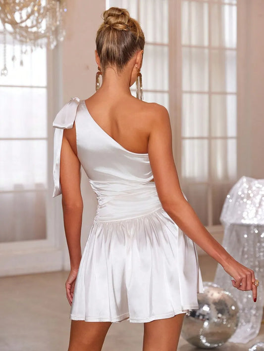 Tied Cutout Single Shoulder Mini Dress - Velora