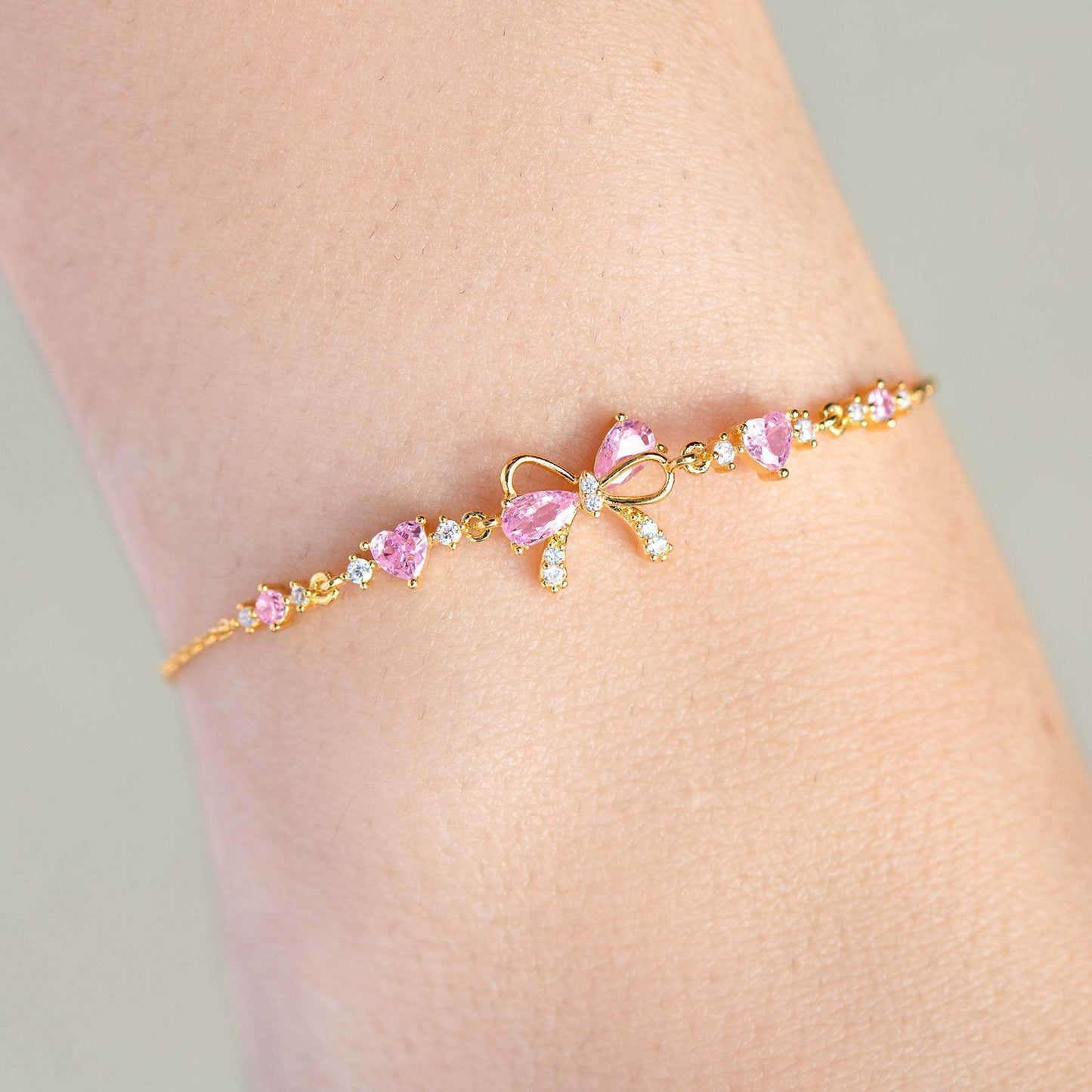 Sweet Bow Heart Rhinestone Bracelet Y2K Ins Fashion Chain Bracelet Valentine's Day - Velora