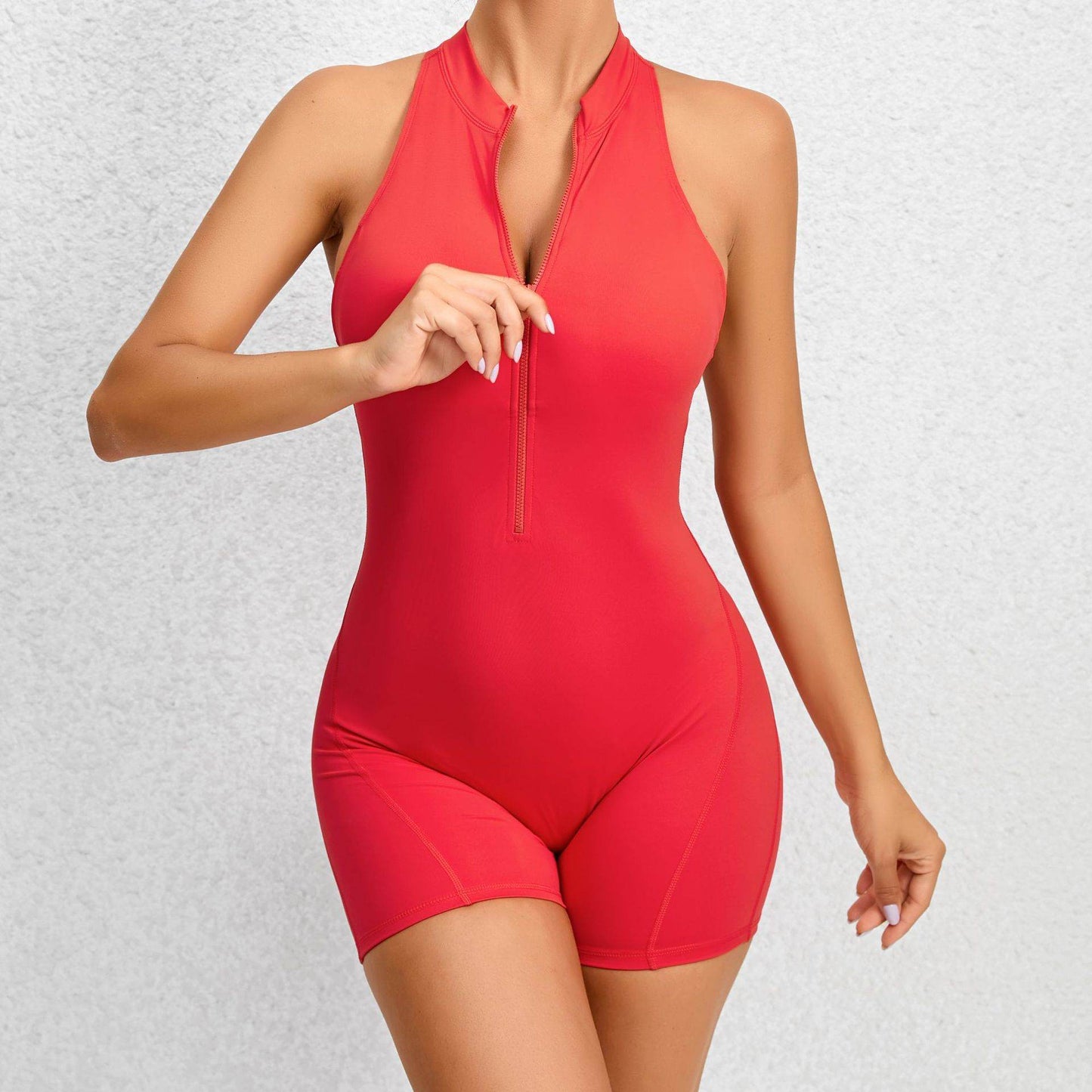 Zippered Yoga Fitness Shorts Jumpsuit Sleeveless Tummy Control Stretch Shapewear Butt Lifting Sportswear Women - Velora