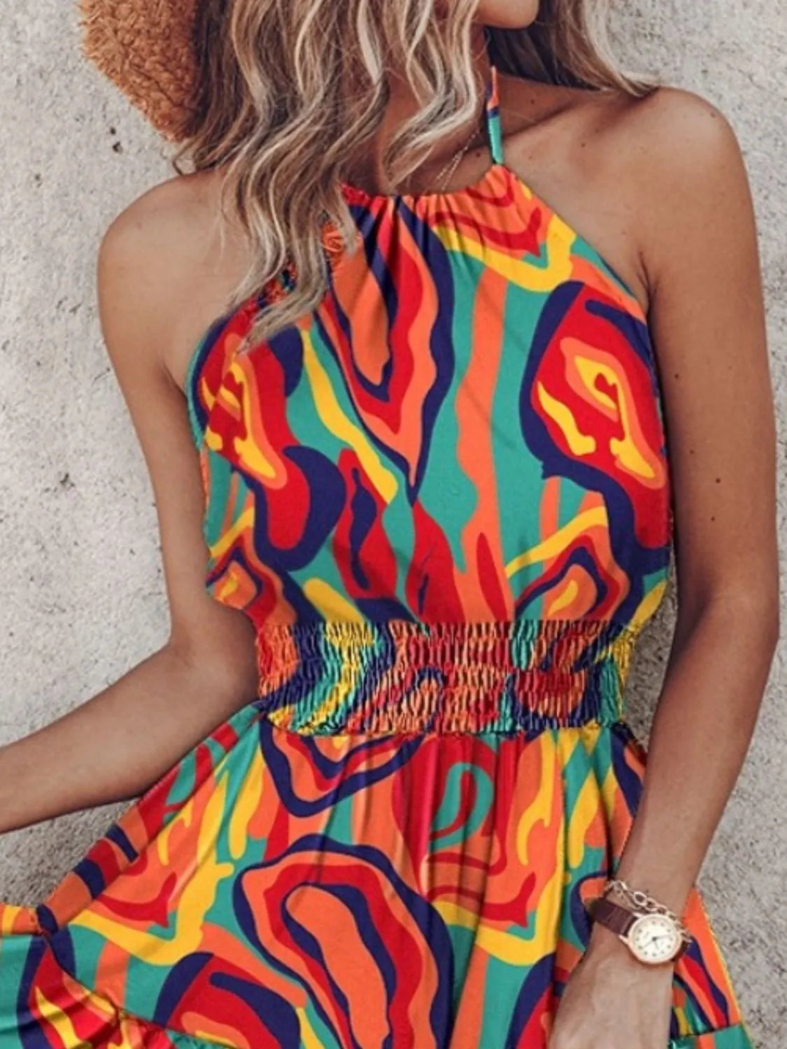 Paisley Print Halter Neck Mini Dress - Velora