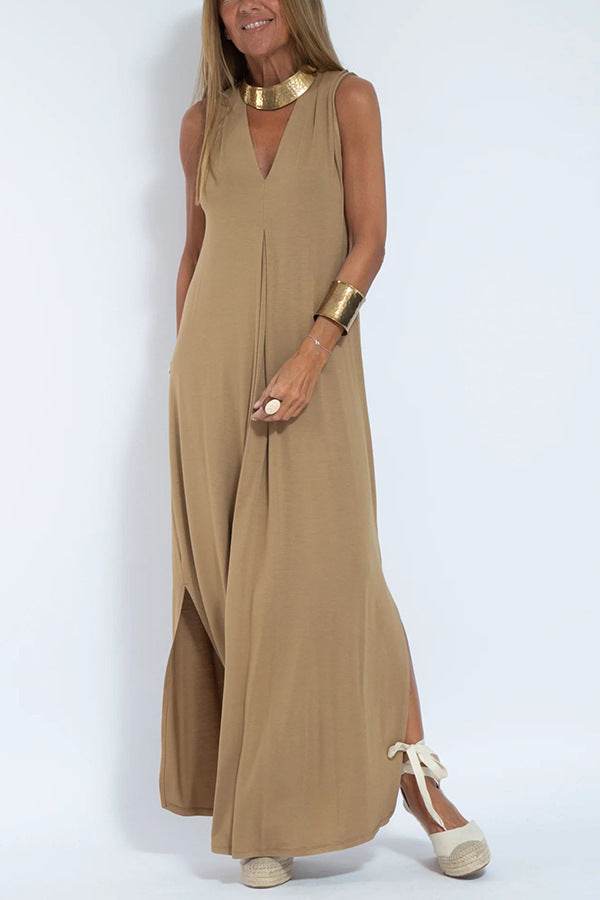 New Solid Color V-neck Sleeveless Dress Long Cardigan Jacket Suit For Women - Velora