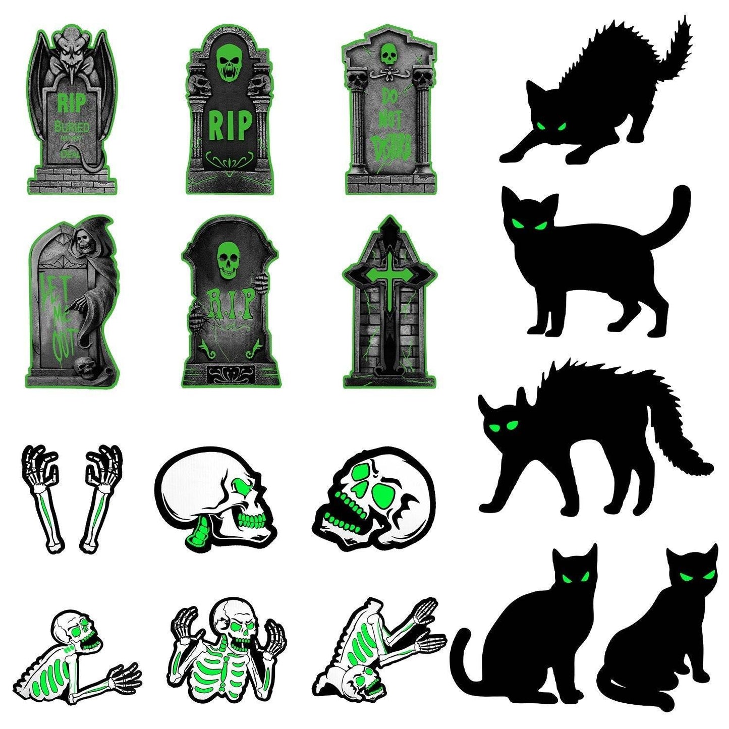 6Pcs Skull Or 6Pcs Tomb Or 5Pcs Black Cat Halloween Yard Sign Decorations Glow In The Dark For Haunted House Garden Yard And Scary Theme Party - Velora