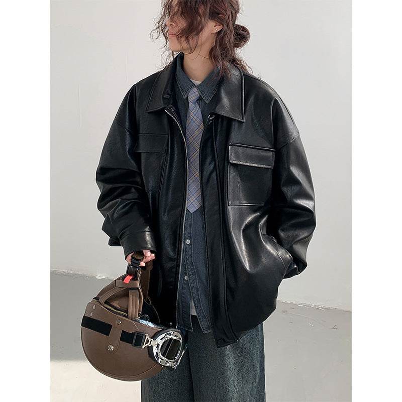 Spring And Autumn Leisure Japanese Loose Leather Jacket - Velora
