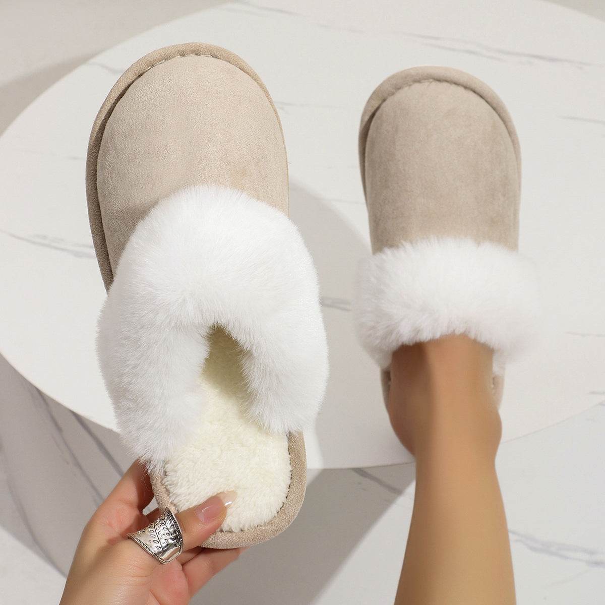 Winter Warm Plush Slippers Home Indoor Non-slip Bedroom Floor Soft Fuzzy Slipper For Couple Fashion Solid House Shoes - Velora