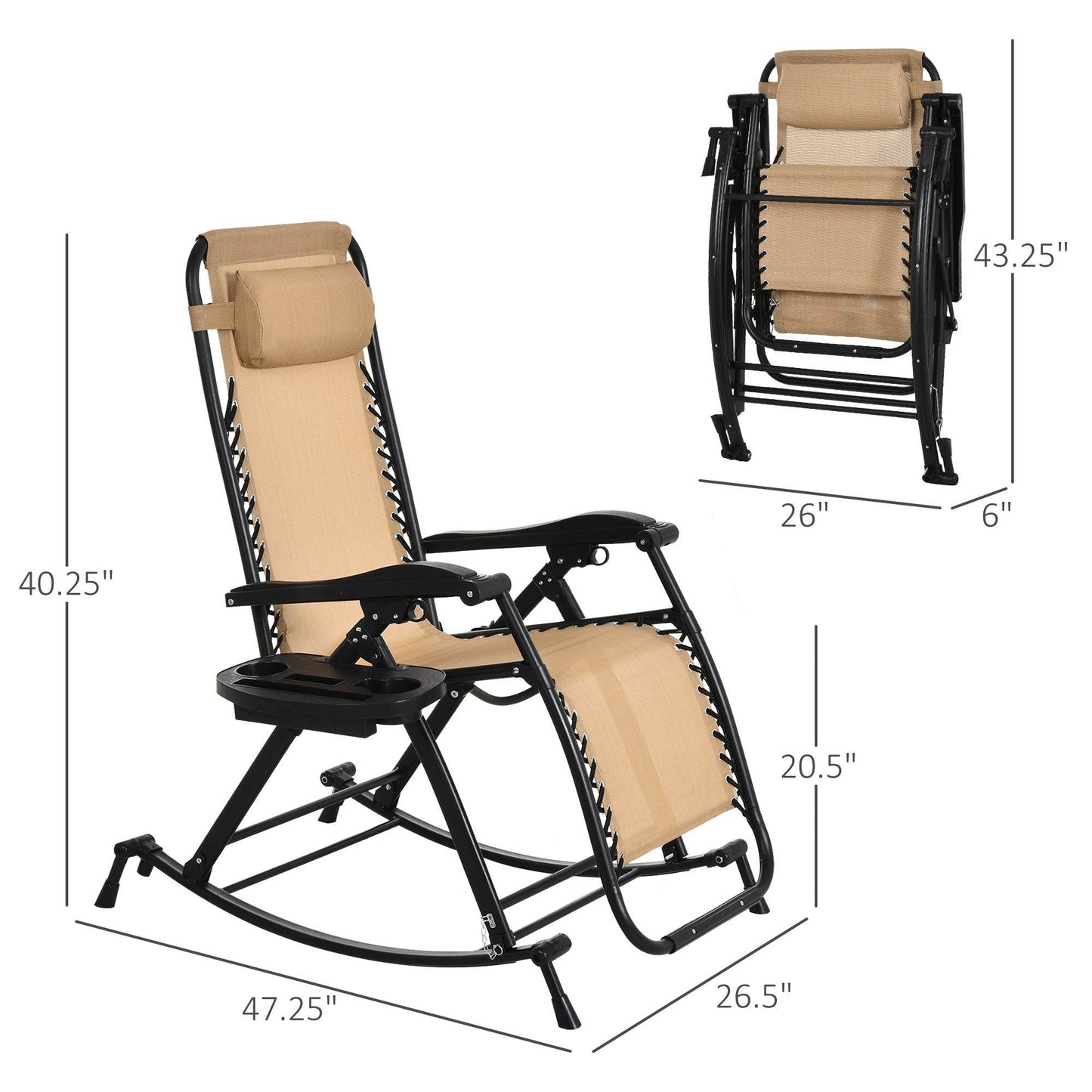 Ergonomic Recline Beige Zero Gravity Rocker With Headrest, Tray Phone Holder - Velora