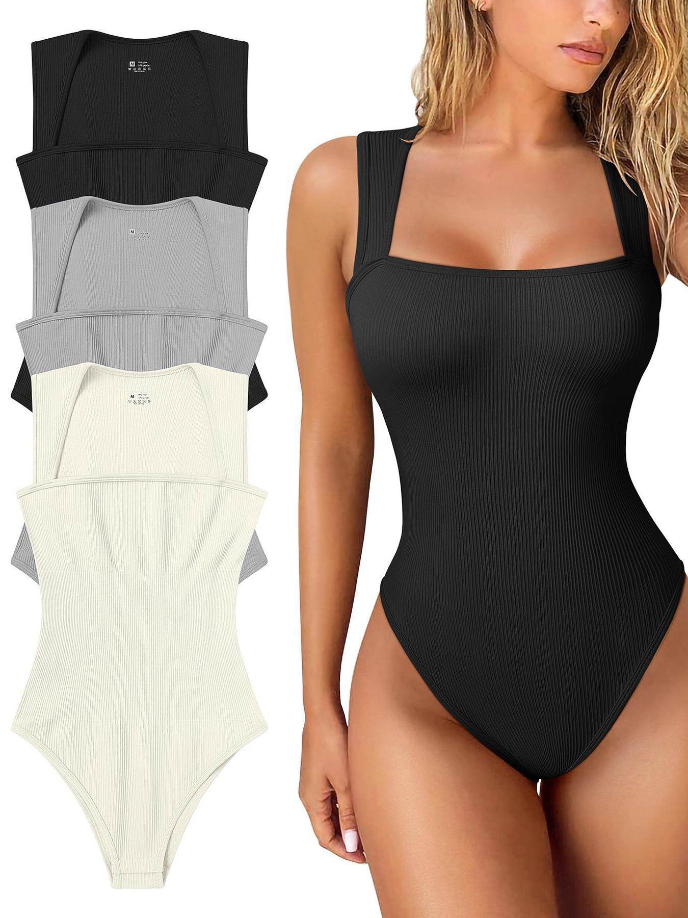 Thread Square Neck Jumpsuit Sleeveless Slim Fit Tank Top Summer Shapewear - Velora