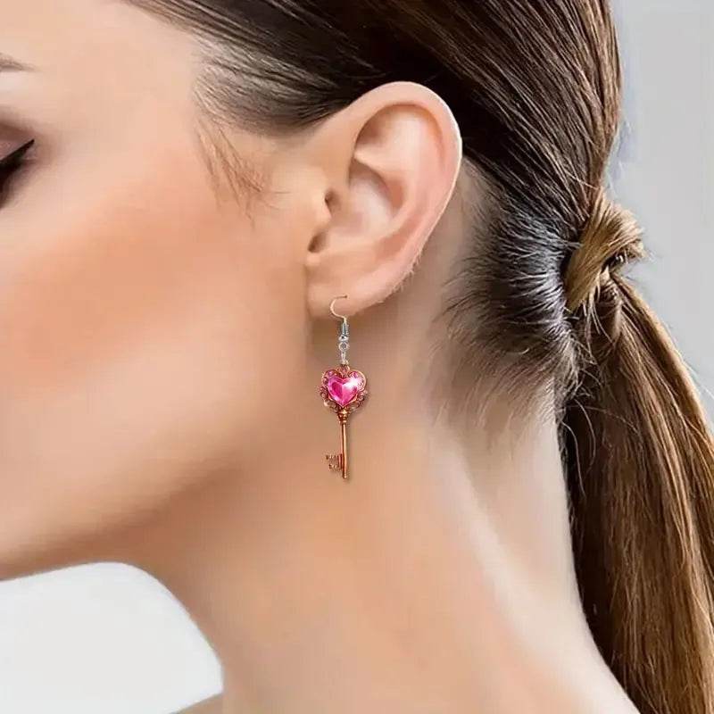 Romantic Key Heart Lock Acrylic Types A And B Earrings - Velora