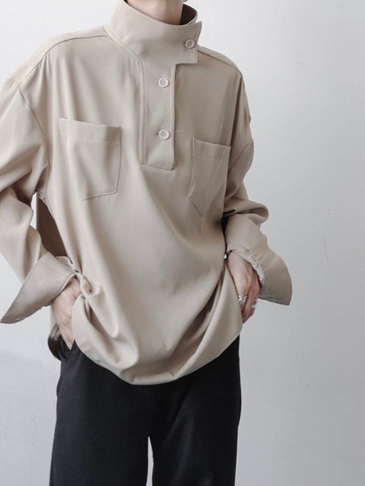 Stand Collar Casual Half Turtleneck Shirt For Men - Velora