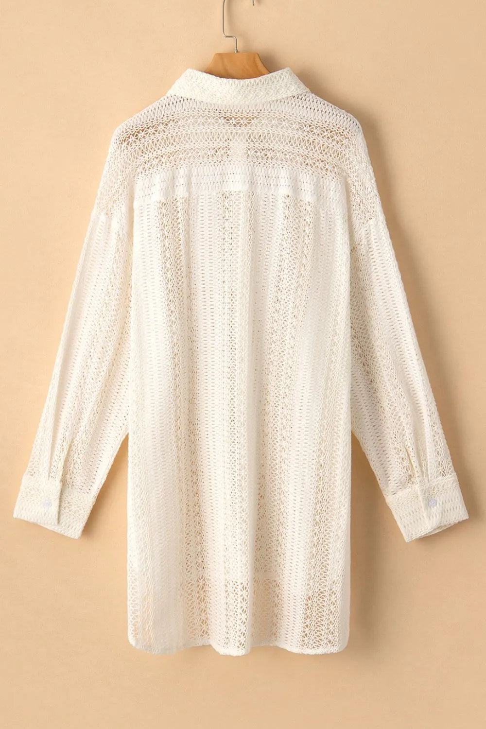 Lace Crochet Collared Neck Oversized Shirt - Velora