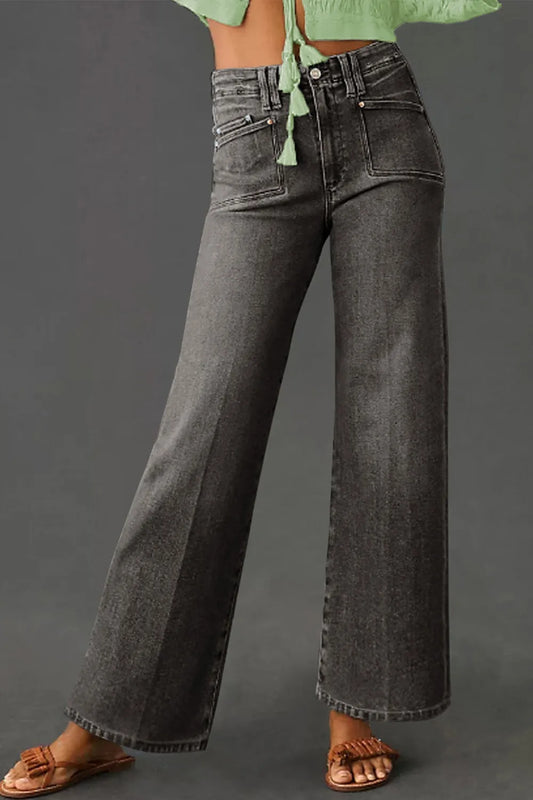 High-Waisted Wide-Leg Vintage Wash Jeans - Velora