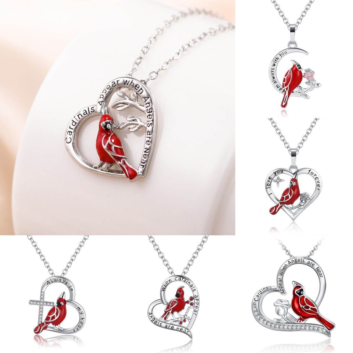 Creative Heart Shaped Cardinal Pendant Necklace, Exquisite Party Commemorative Accessory Gift Jewelry Anniversary Party Gifts, Valentine's Day Gift - Velora