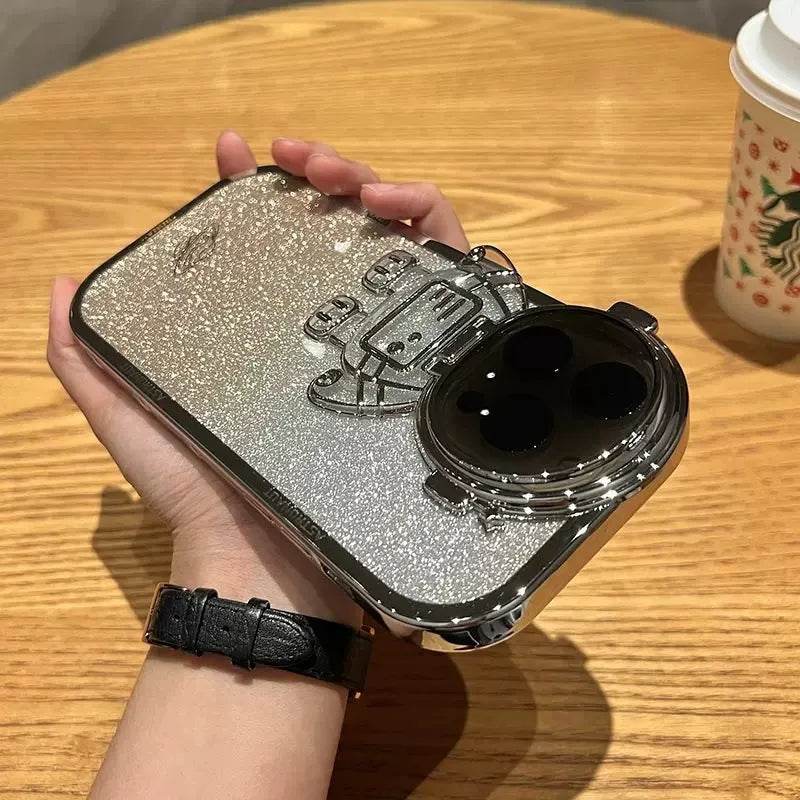 Glitter Astronaut Camera Stand Phone Case Invisible Lens Soft Cover - Velora
