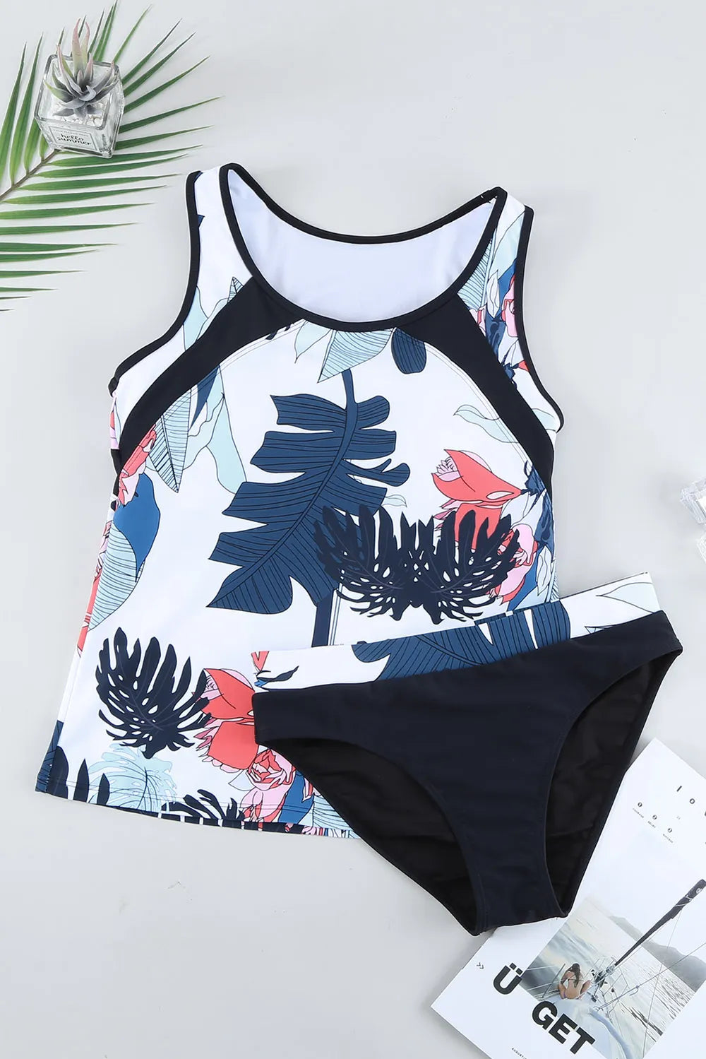 Printed Wide Strap Tankini Set - Velora