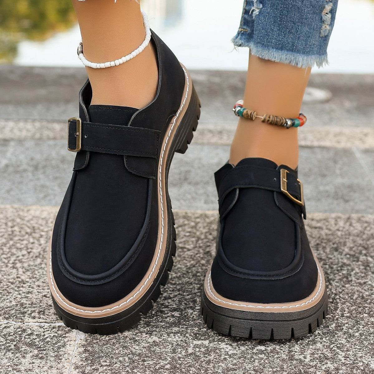 Fashion Buckle Loafers For Women British Style Height-increasing Thick-soled Casual Shoes - Velora