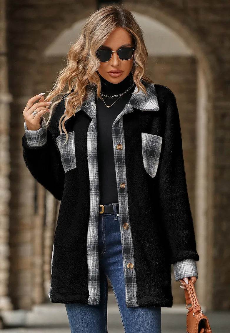 Plaid Woolen Coat Fashion Lapel Single-breasted Mid-length Coat Women's Clothing - Velora
