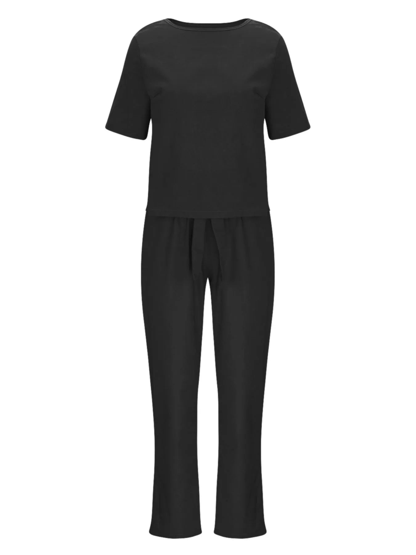 Full Size Round Neck Short Sleeve Top and Pants Set Plus Size - Velora