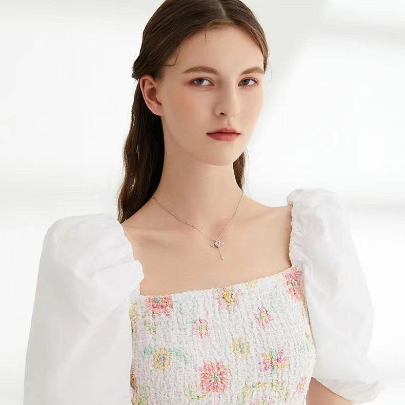 Moving Cupid Heart Angel Wings Tassel Necklace With Crystal Clavicle Chain Women Jewelry Gift Valentine's Day - Velora