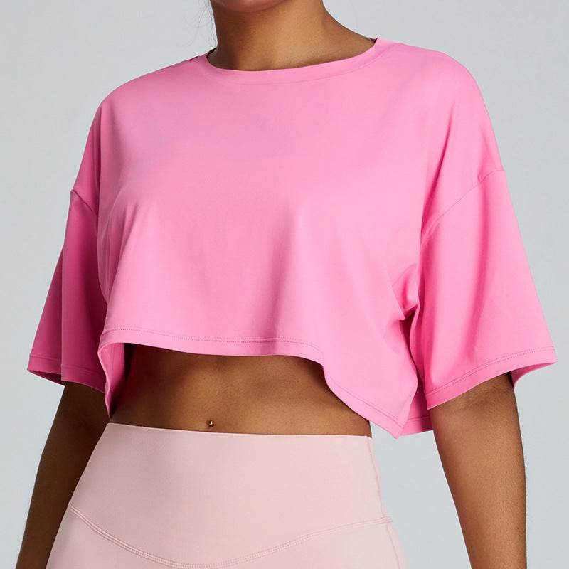 New Summer Breathable Quick-drying Yoga Loose Crop Workout Top Women's Loose Running Leisure All-matching Fitness Top - Velora