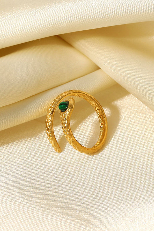 Snake Charmer Malachite Snake-Shaped Bypass Ring - Velora