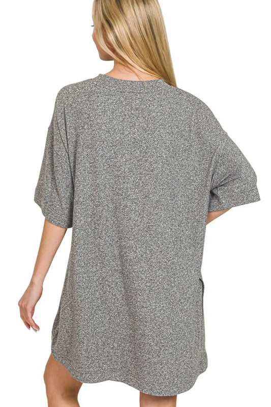Zenana Soft Melange Hacci T-shirts Dress - Velora