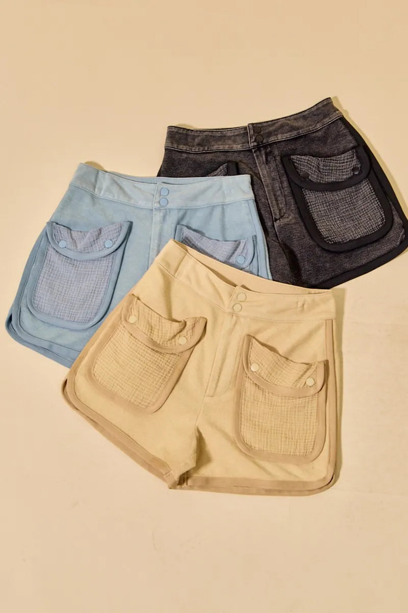 SO ME Mineral Washed Terry High Rise Cargo Shorts - Velora