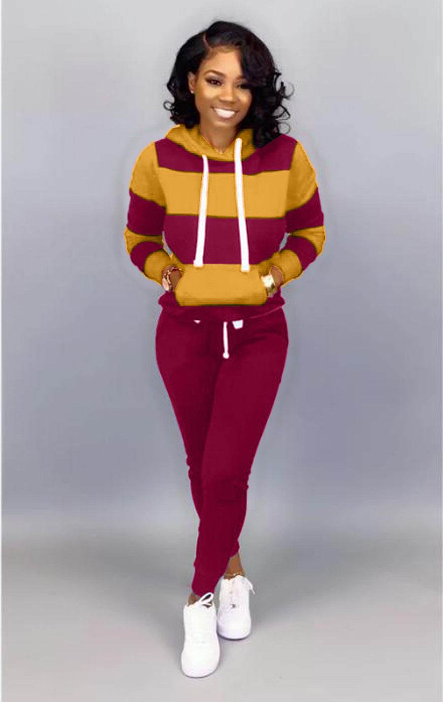 Women's Clothing Sweater Stitching Hooded Casual Sports Suit - Velora
