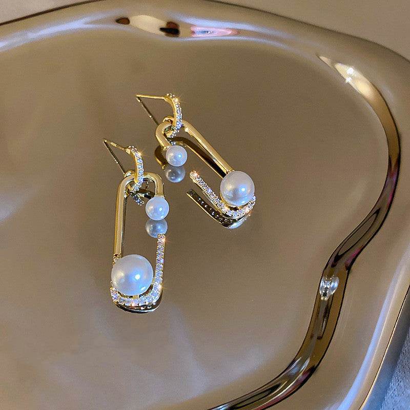 Elegant And Sophisticated Pearl Geometric Earrings - Velora