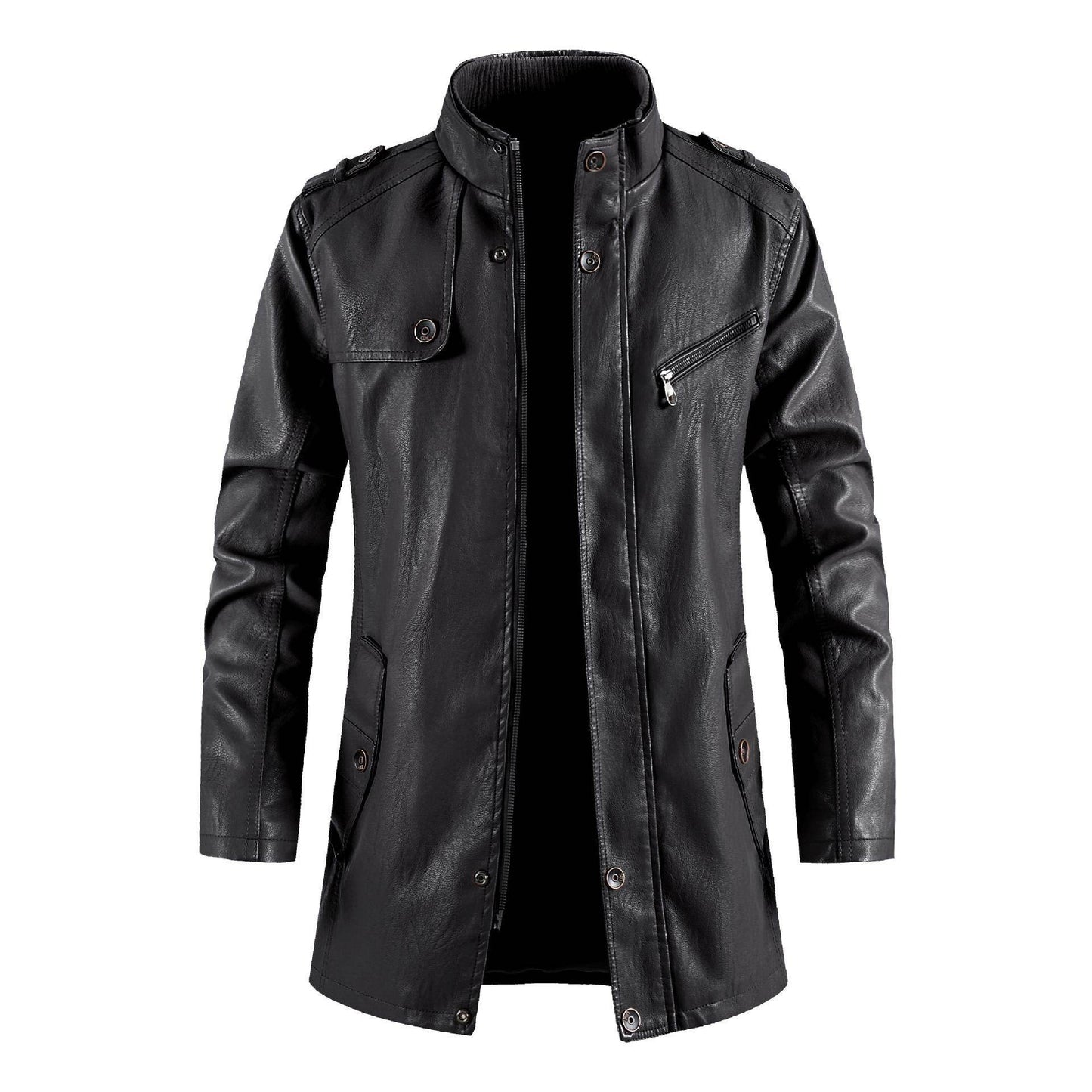 Men's Fashionable Standing Collar Plush Leather Jacket - Velora