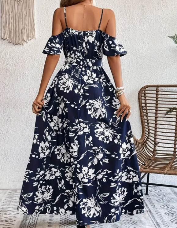 Flower Print Split Suspender Dress With Lace-up Design Summer Fashion Long Dresses Beach Clothing For Women - Velora