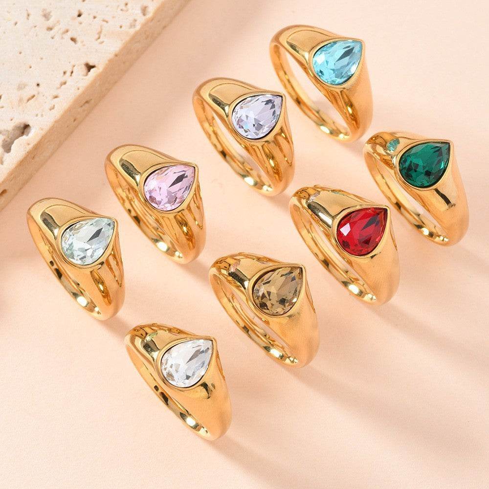 Colorful Rhinestone Rings Fashion Personality Teardrop-shaped Ring For Women Jewelry - Velora